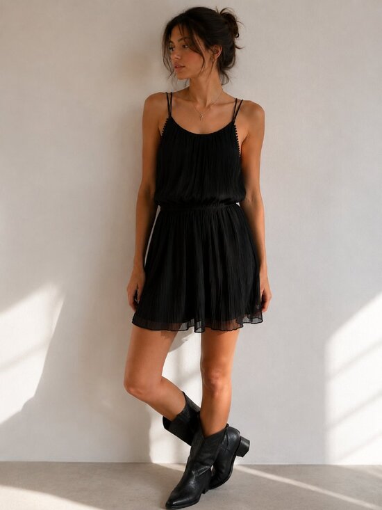 Abercrombie & Fitch Dresses & Skirts - Abercrombie & Fitch Black Pleated Mini Dress M Sheer Chiffon Sleeveless Spaghett